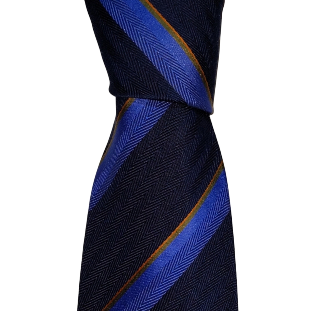 XMI Platinum Silk Necktie Men's Long Blue Striped Designer Preppy Tie EUC